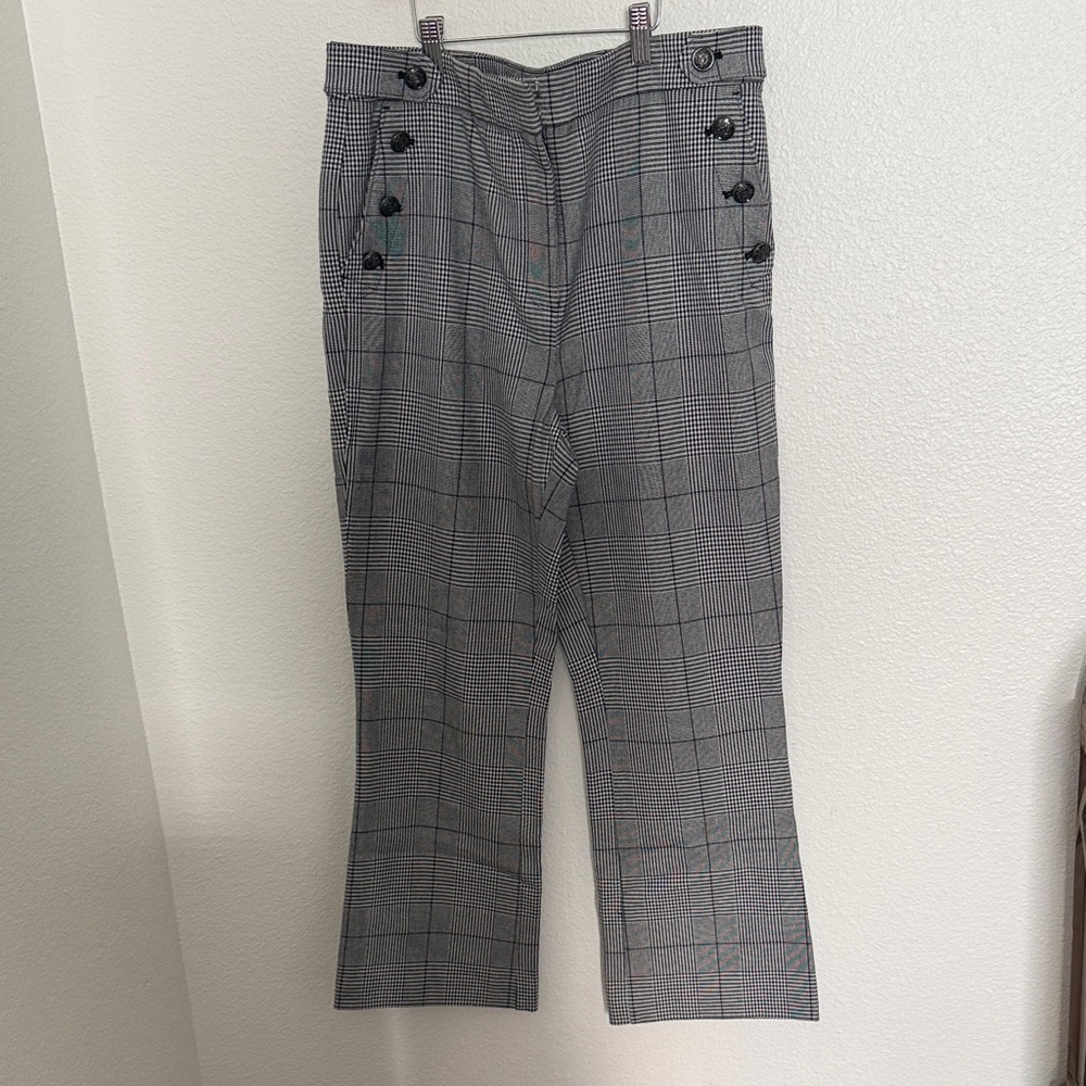 LOFT Gray Glen Plaid Women's Pants with Side Button Detail